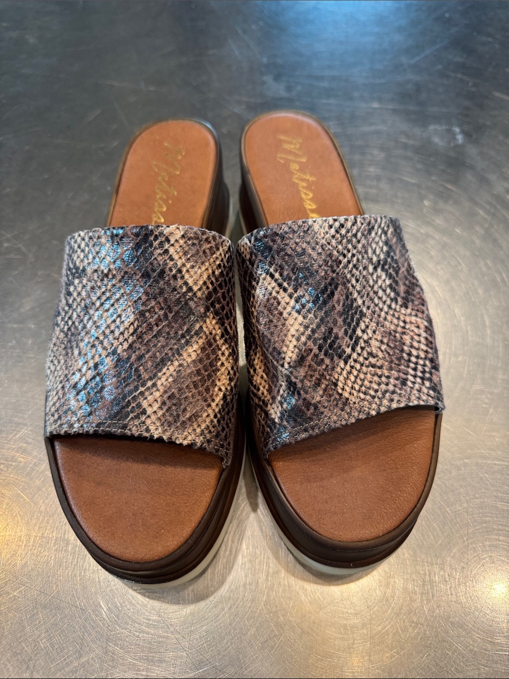 Matisse Snake-Print Slide Mules